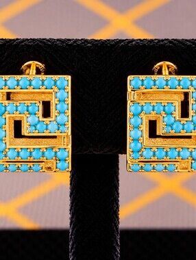 22kgp Dubai Jewelry Gold-Tone Turquoise Square Stud Earrings - Women Jewelry